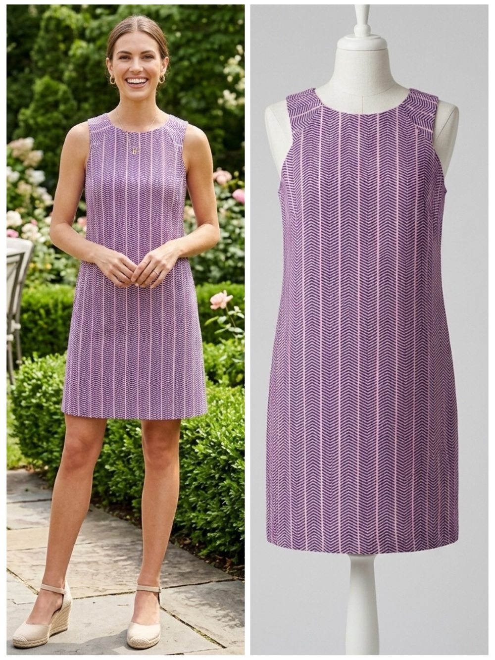 Southern Tide Audrey Blue Night Sleeveless Chevron Print Shift Dress Size 12